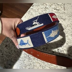 Smathers & Branson Sportfishing Needlepoint Belt - Navy size 40 EUC